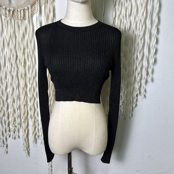 AllSaints Kowlo Shine Metallic Long Sleeve Cropped Sweater Size Small - Picture 9 of 12
